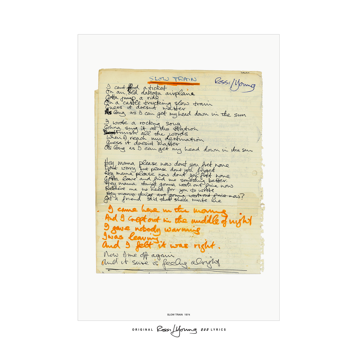 Rossi/Young 'Slow Train' Lyric Sheet Poster – Status Quo