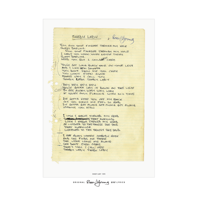 Rossi/Young 'Shady Lady' Lyric Sheet Poster