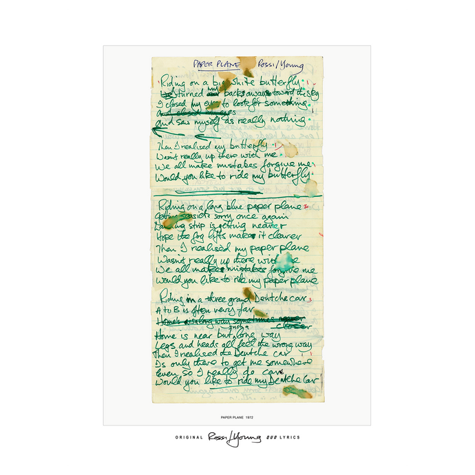 Rossi/Young 'Paper Plane' Lyric Sheet Poster